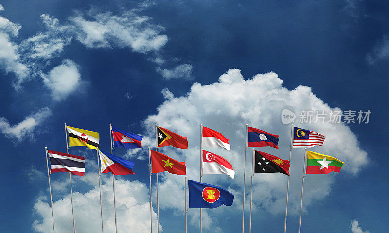 国旗蓝天白云白底壁纸东盟国家亚洲国家共同体印度尼西亚经济马来西亚文莱老挝新加坡菲律宾缅甸网络国际挥舞组织