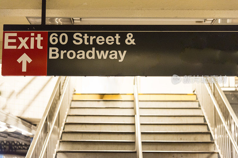 地铁出口广告牌，百老汇，60街，纽约，美国