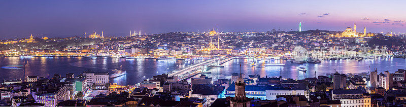 加拉塔桥和夜晚的城市天际线土耳其伊斯坦布尔