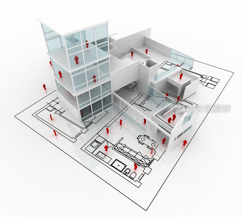 建筑师工作:住宅建筑(白色隔离)