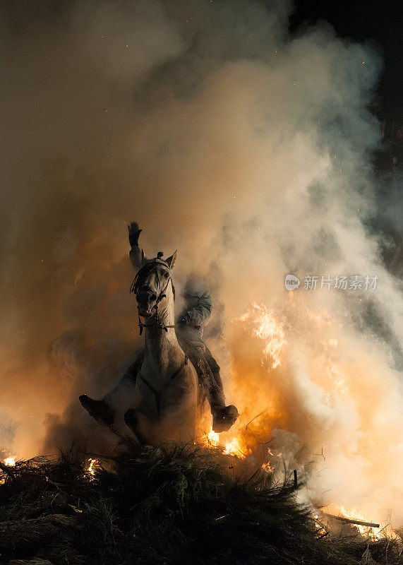 马和它的骑手迅速冲破了大火