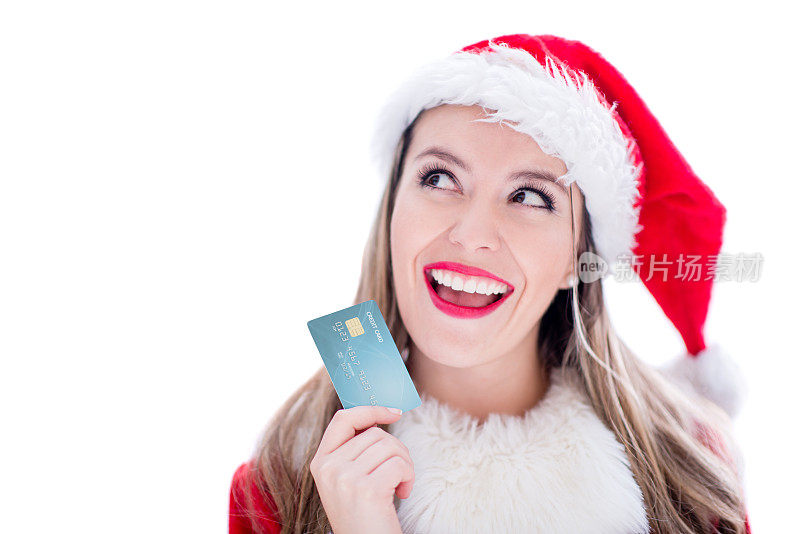有信用卡的圣诞老人快乐