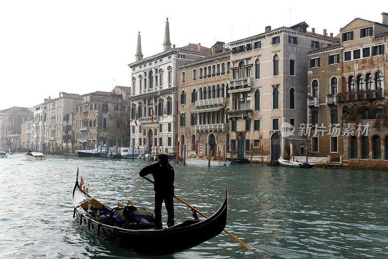 威尼斯美景和大运河上的贡多拉
