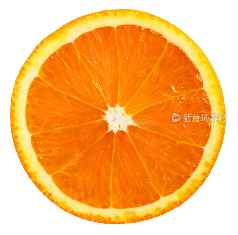 橙色水果。橙色切片孤立在白色背景上