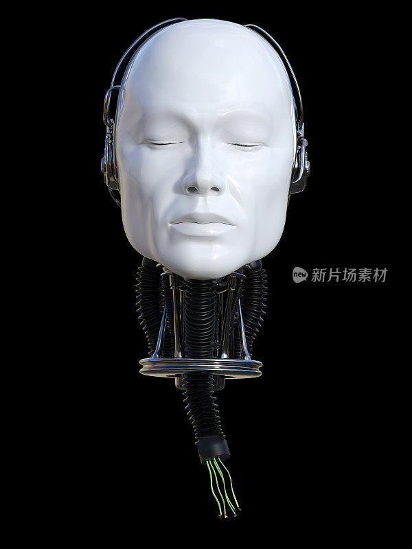 男性机器人头部的3D渲染。