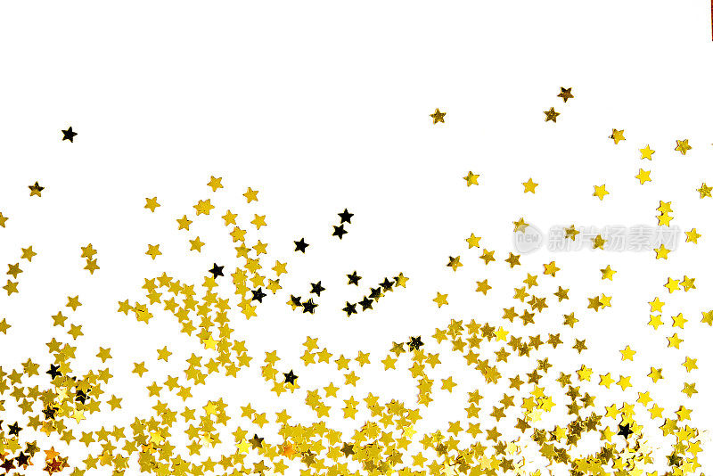 一组金色的星星装饰孤立在白色的背景对象设计在顶视图
