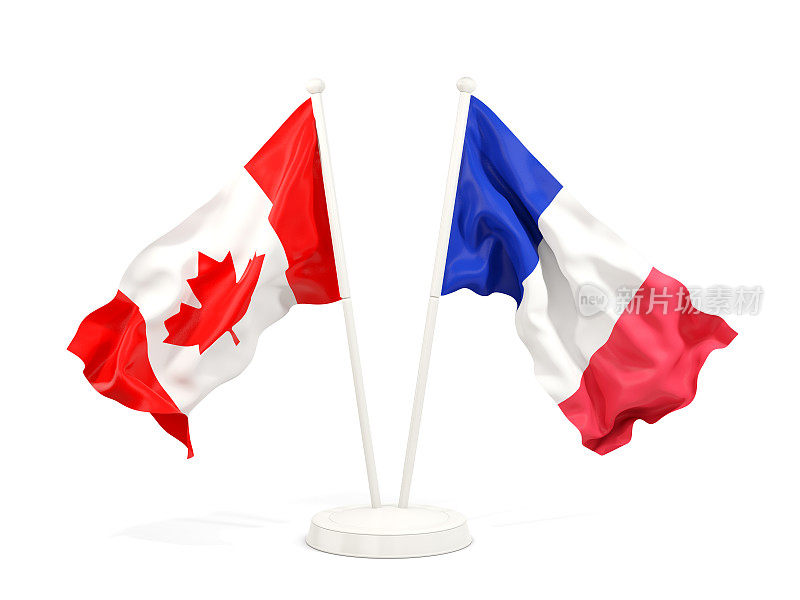 两面飘扬着加拿大和法国的国旗