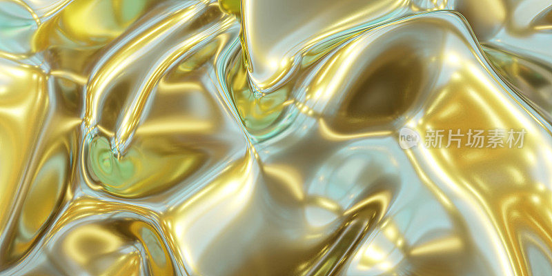 光滑的金色金属流体光滑镜面水效果背景背景纹理3d渲染插图