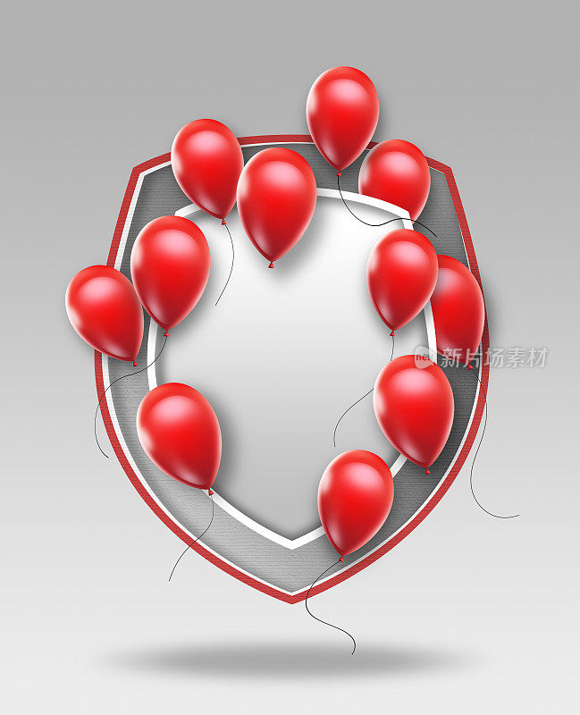 红色气球与徽章框架复制空间