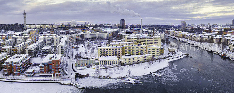 Hammarby的全景Sjöstad在斯德哥尔摩