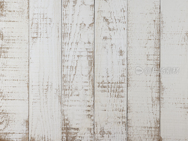 古老的风化抽象白色镶板橡木背景与许多木纹和纹理。