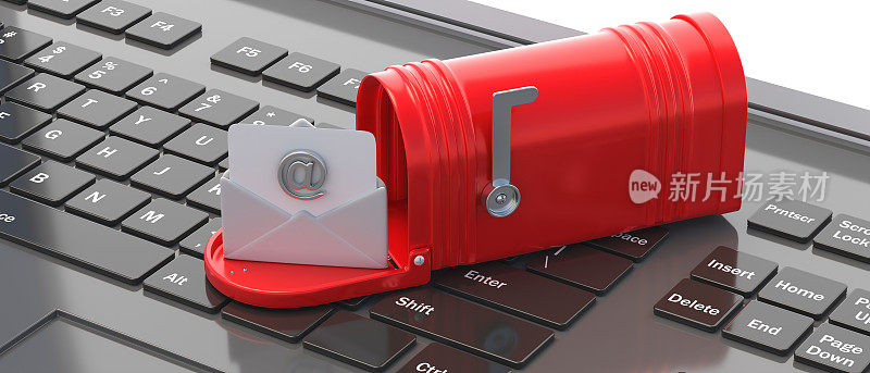 电子邮件收件箱。打开电脑键盘上的红色邮箱。三维演示