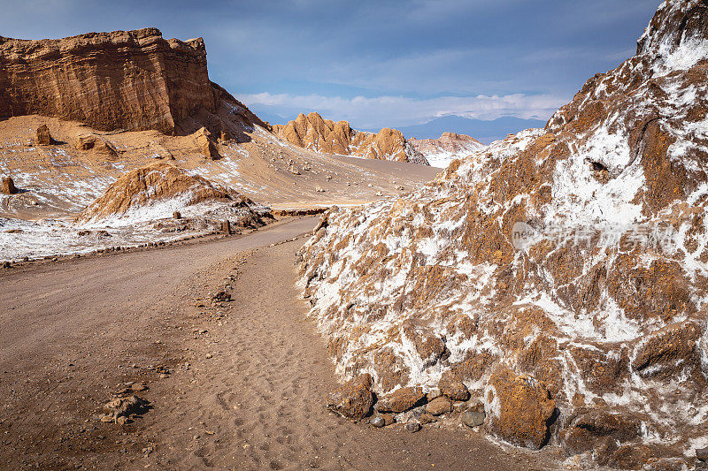 阿塔卡马沙漠的土盐路，智利的月亮谷干旱景观