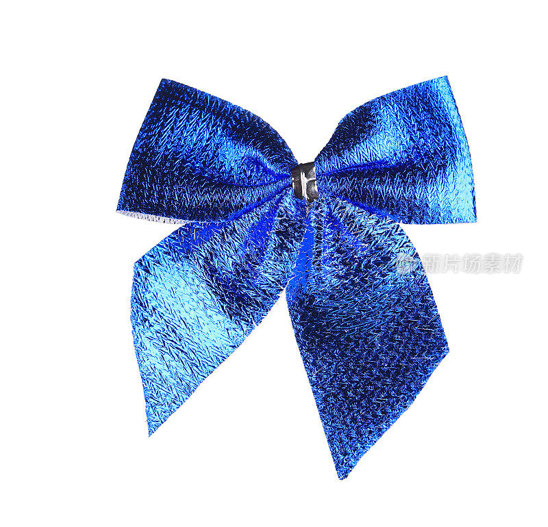 用缎带做的蓝色蝴蝶结。