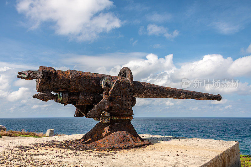 生锈的二战大炮指向加勒比海