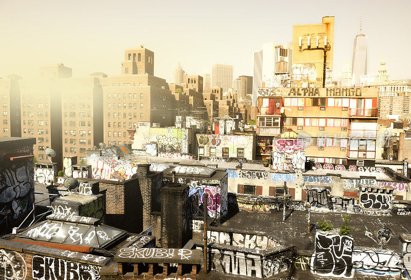 唐人街涂鸦，自由塔，曼哈顿下城，纽约。