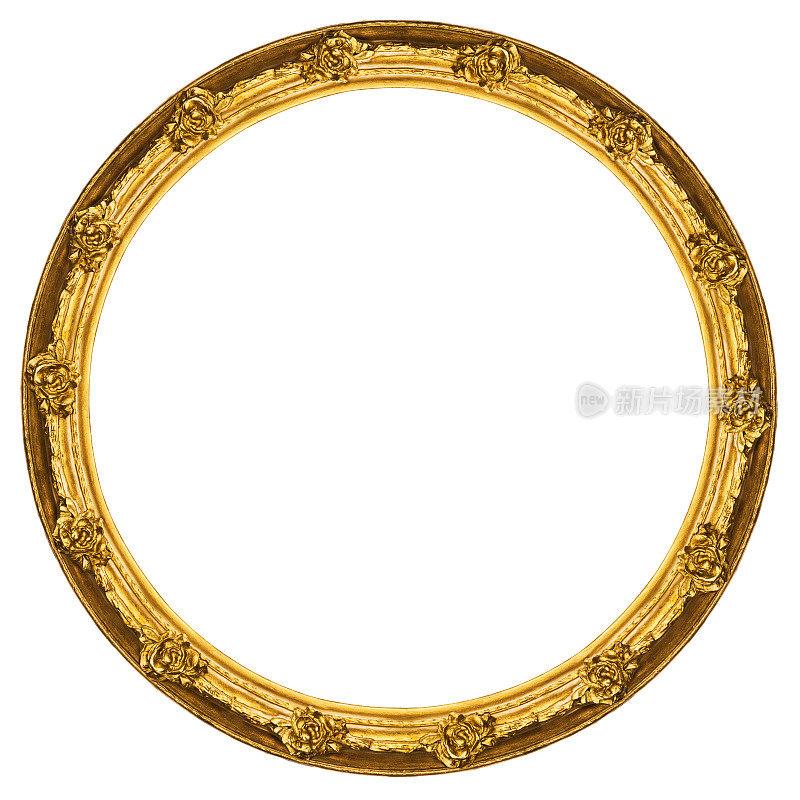 金色的圆形框架孤立在白色背景上。