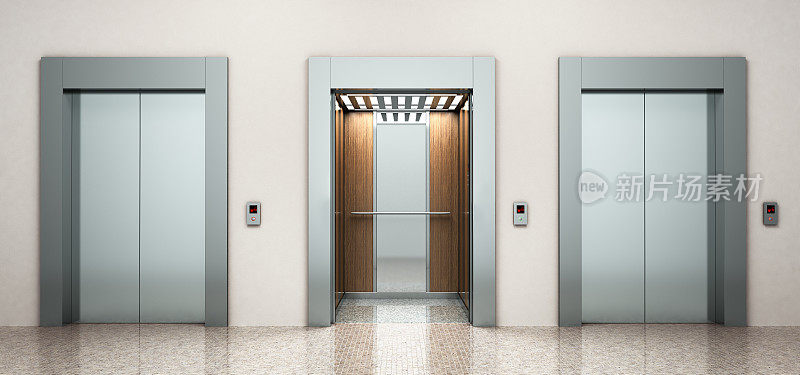 现代钢电梯三维渲染图像