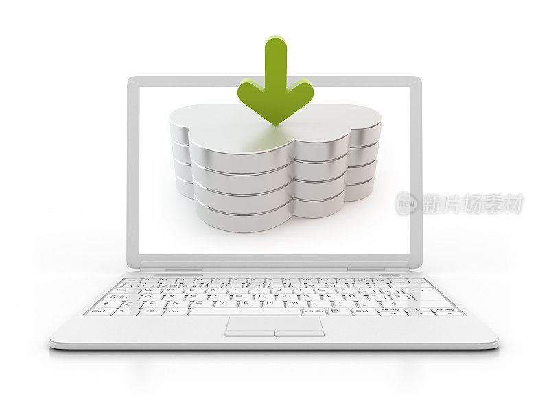 笔记本电脑-云计算服务器，下载箭头