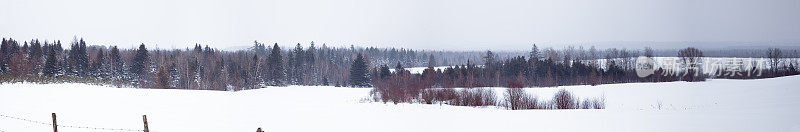 雪景乡村边冬季农场田野全景