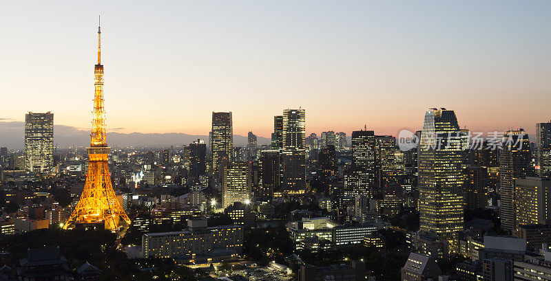 黄昏时分的东京全景