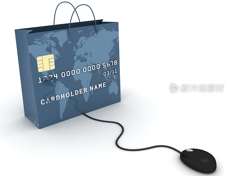 网上购物袋电子商务信用卡概念