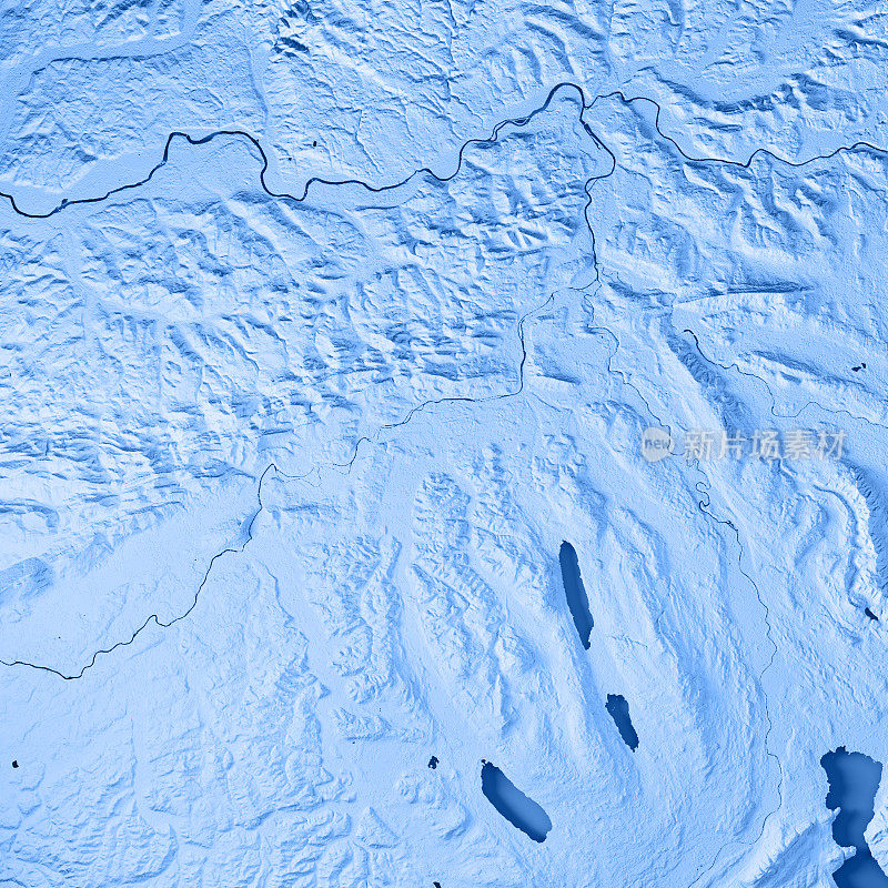 阿尔高州瑞士3D渲染地形图蓝色