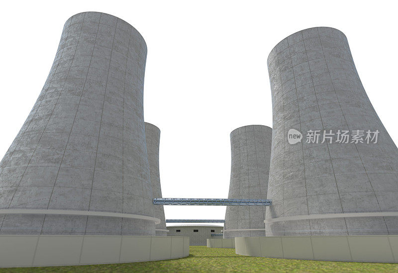 核电站广角孤立在白色3d插图
