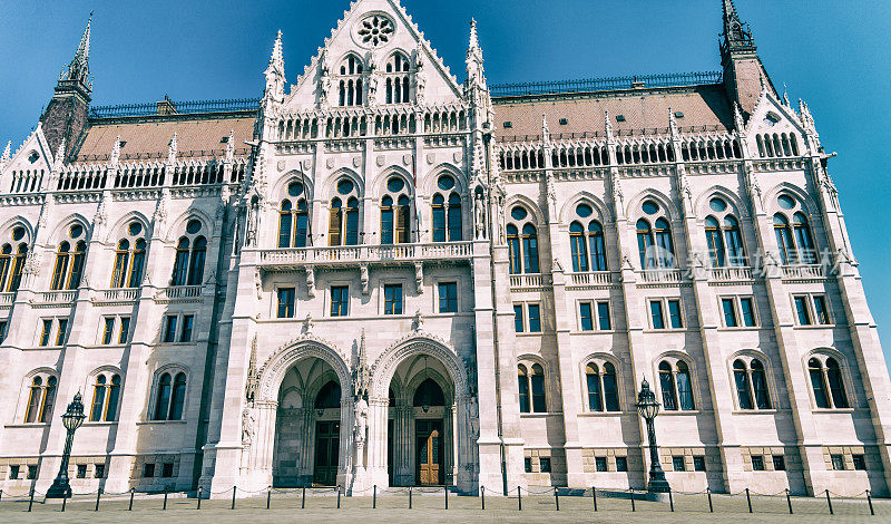 访问欧洲。布达佩斯。布达佩斯议会的侧视图