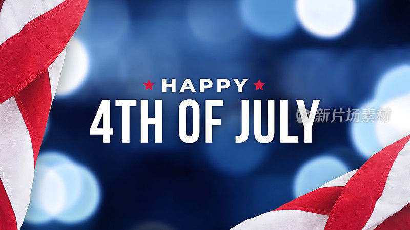 蓝色灯光下的文字纹理背景和美国国旗祝你7月4日快乐