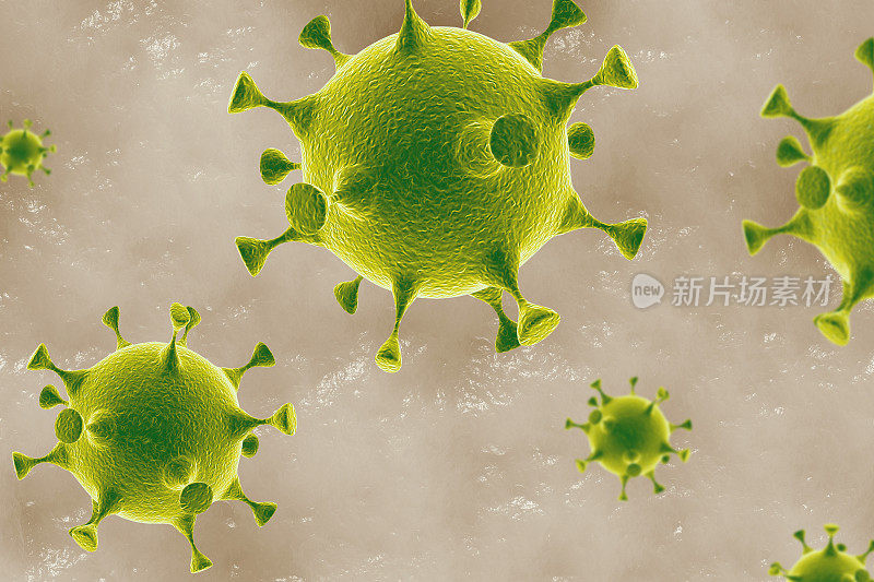 3D渲染细菌病毒，3D渲染微生物。显微镜下的细菌、病毒或细菌、微生物细胞