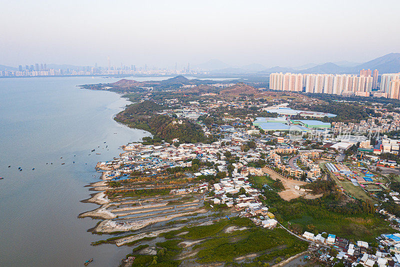 流浮山村的无人机视图