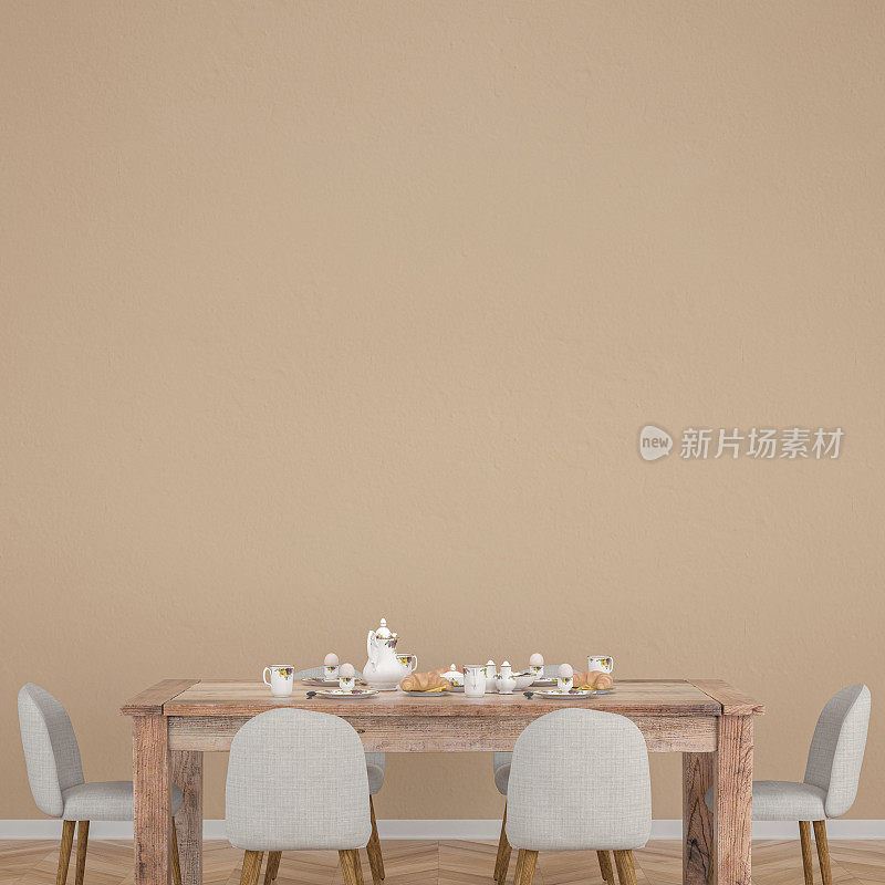 餐厅用桌子和装饰库存照片石膏墙