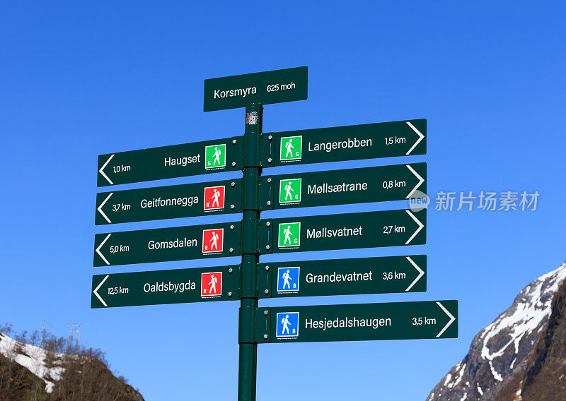 挪威山脉的徒步路线路标