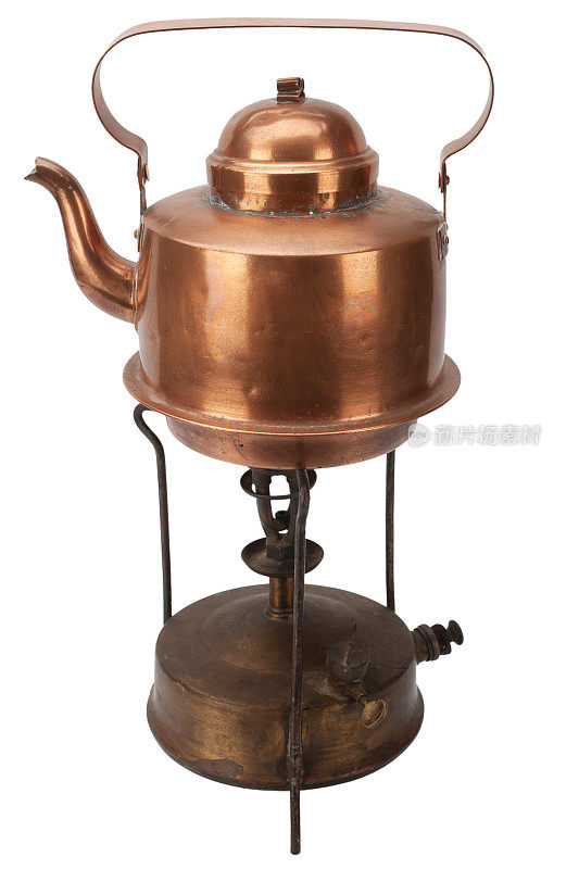 复古复古青铜primus炉与铜茶壶。