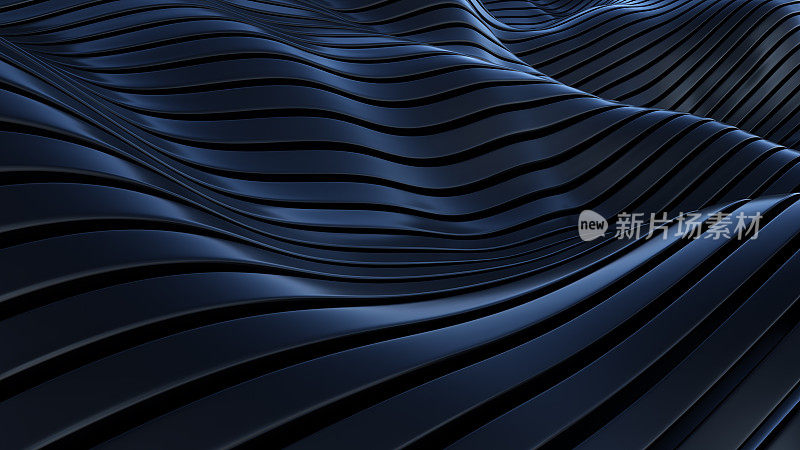 黑色光滑流动的波浪。抽象几何全帧背景