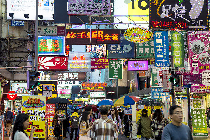 香港街道上五颜六色的标志