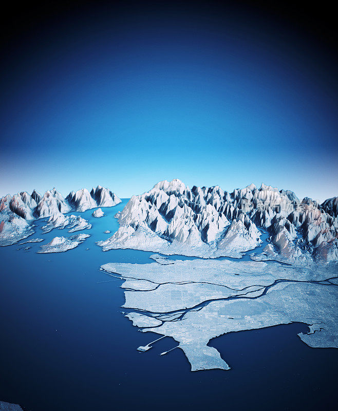 温哥华3D渲染卫星视图地形图垂直蓝色