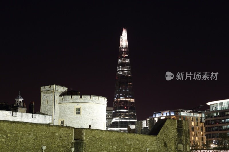 伦敦塔和英国碎片大厦夜景