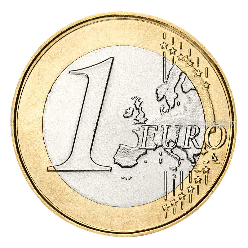 在白色背景上带有剪切路径的欧元硬币