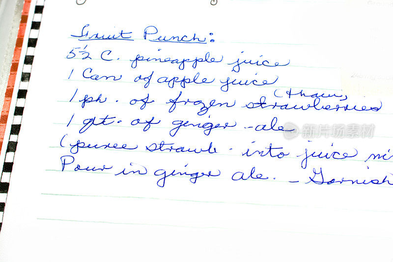 我最喜欢的食谱，复古和手写水果潘趣饮料