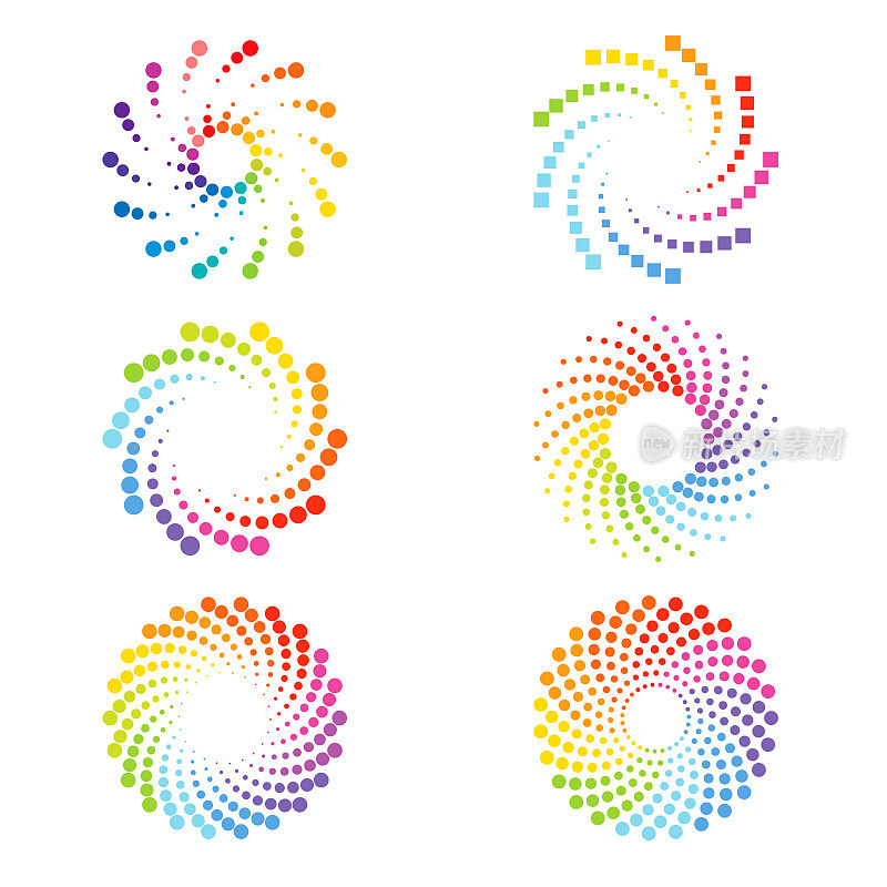 彩色的圆形、螺旋和立方体