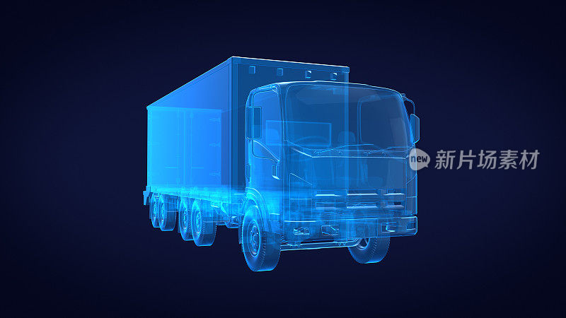 卡车x射线蓝色透明。三维渲染