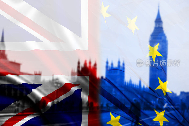 英国国旗，欧盟国旗和大本钟