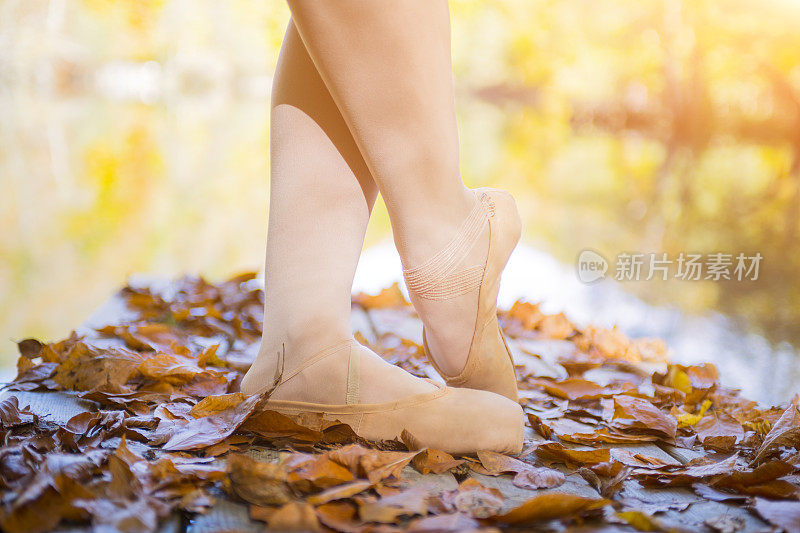 女芭蕾舞演员踮起脚尖踩在大自然上