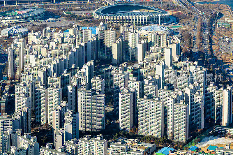韩国首尔的一排排公寓楼