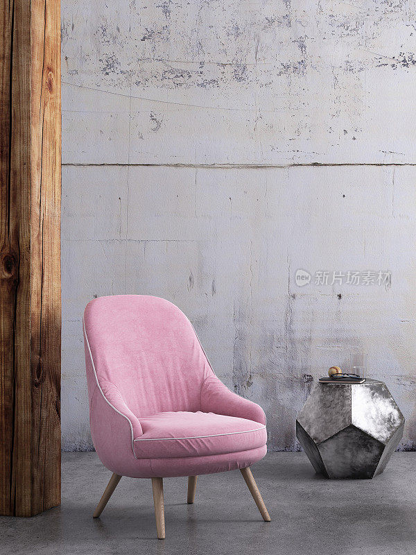 椅子与咖啡桌和空白墙模板