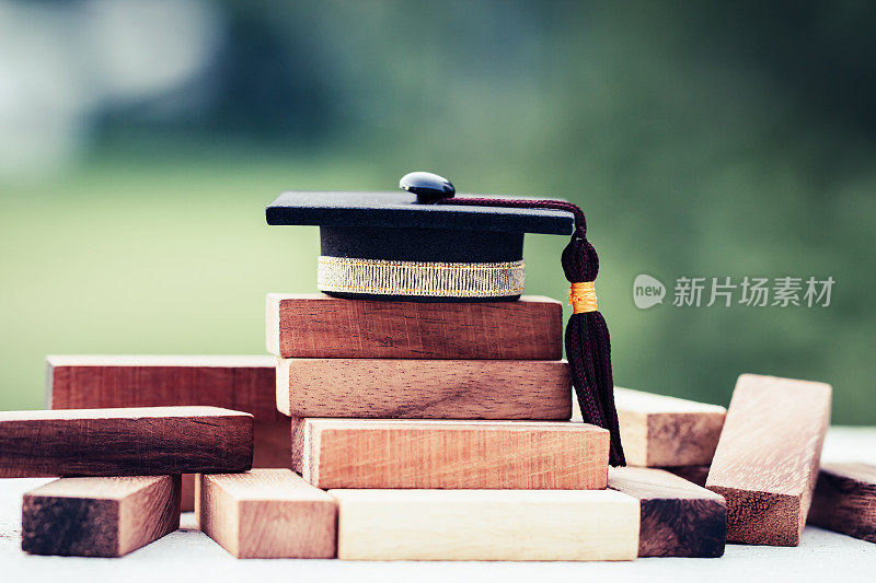 毕业庆祝帽上的木方栋塔。如学历、学习计划、毕业情况等。承接海外业务的理念
