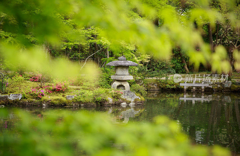 佛教风格的石灯笼在日本园林风景。