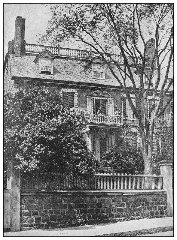 美国古董黑白照片:约翰汉考克的房子，波士顿，马萨诸塞州